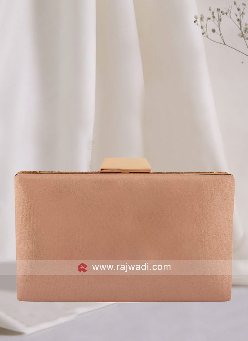 Designer Rose Gold Embroidered Clutch Bag